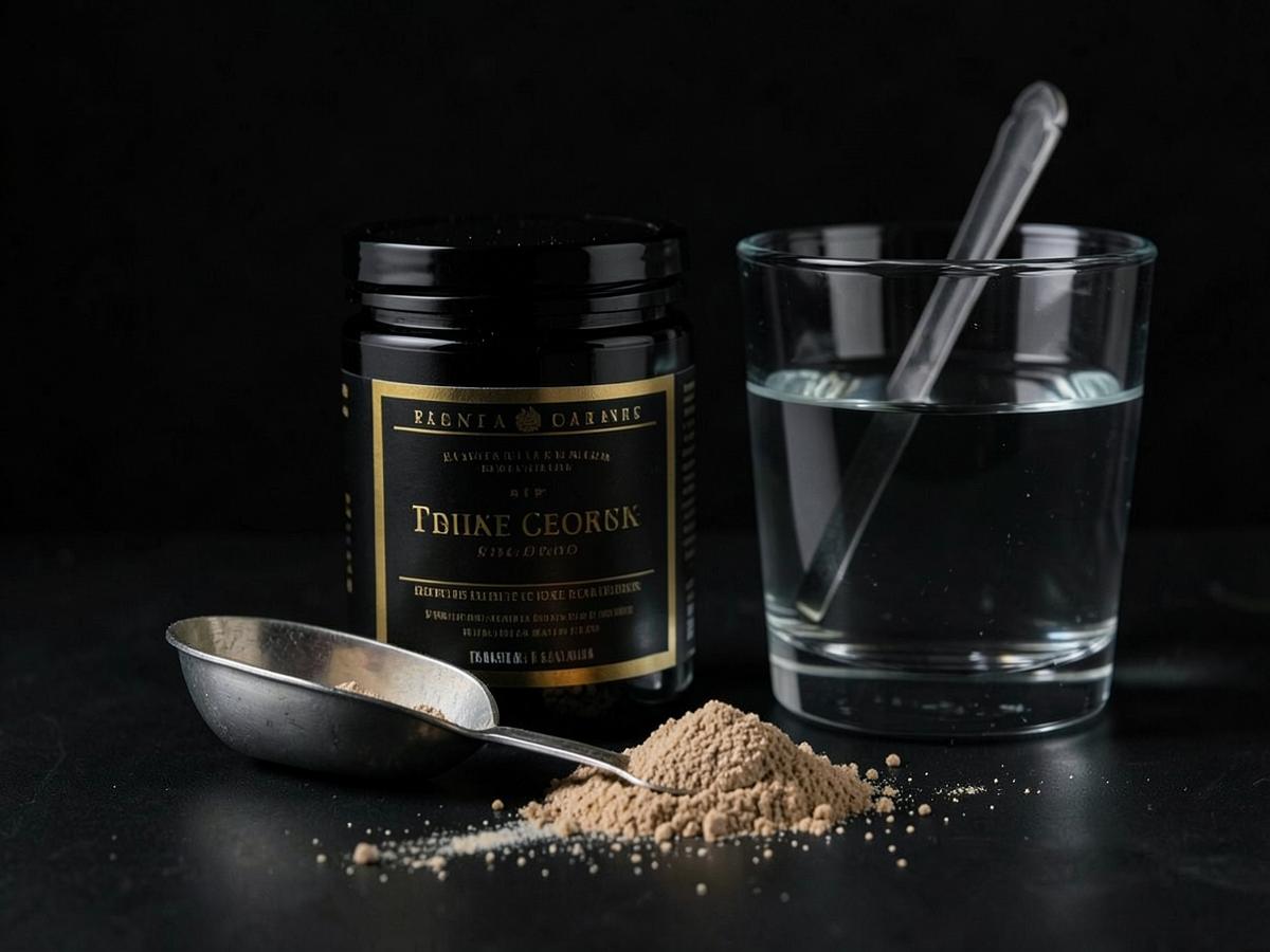 ProstaVive jar with a scoop of powder and a glass of water